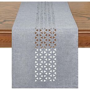 Alynsehom Table Runner, Fabric Grey Table Runner for Home Decor, 72 Inches Long Hollow Rustic Farmhouse Table Runner, Boho Dining Table Decors for Picnics Wedding Party Holiday