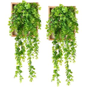 2 Sets Artificial Plants with Frame 24 in Wall Hanging Decor Eucalyptus Leaves Hanging Greenery for Living Room Nursery Backdrop Indoor Outdoor Decorations