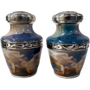 I Brass Keepsake Cremation Urn for Humans Ashes-Golden Stairway to Heaven-Silver-Keepsake (Small) (Set of 2)