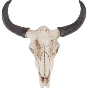 VICASKY Skull Wall Decor - Longhorn Skull - Artistic Resin Bull Head Sculpture - Unique Halloween Decoration - Steer for Home Wall Art Crafts Christmas Cow Bull Bison Skull Decor