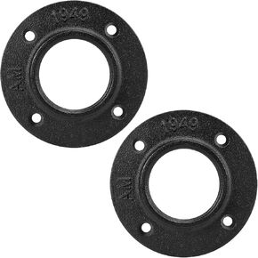 Industrial Pipe Floor Flange, Heavy Duty Malleable Iron Pipe Fittings, Wall Mounted Vintage DIY Threaded Flange for Decoration Pipe Fitting Project, Black(2 Pack, 2 Inch)