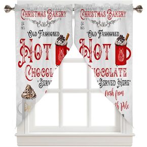 Prime Leader Christmas Curtains Swag Valance Hot Cocoa Rod Pocket Kitchen Curtains Winter Holiday Scalloped Window Treatment Valances Swag Curtains for Christmas Decorations, 1 Pair, 36" W x 36" L