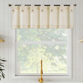 Archaeo Cotton Blend Button Tab Top Cafe Curtains, Valance, 54" x 14, Gray