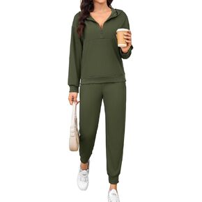 Womens 2 Piece Tracksuit Fall Outfits 2024 Long Sleeve Sweatshirts Half Zip Sweatsuit Sweatpant Sets with Pockets