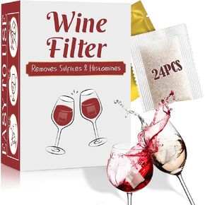 Wine Filters (24 Pack), Remove Sulfite Tannin and Histamines, All Natural Ingredients, Wine Allergy Sensitivity Prevention, Stop Wine Headaches Nausea