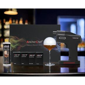 AnchorChef Cocktail Smoke Bubble Gun Set with 4 Aroma Flavour and Edible Bubbles -Aroma Blaster Gun Kit -for Bar/Home -for Whiskey, Bourbon, Rum, Tequila, Vodka, Brandy -for Bartender/Father/Husband