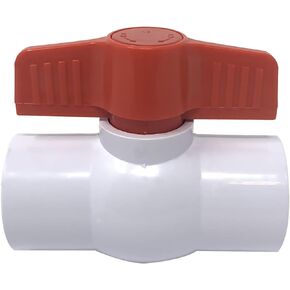 Gloxco 1" PVC Ball Valve with Red Plastic T-Handle Shut Off, White Body, 1 inch Slip Socket Connections
