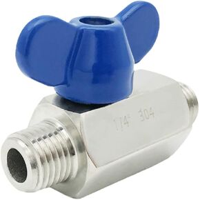 1/4" 304 Stainless Steel Mini Balls Valve 1/4 Inch NPT-Thread Small Shut-Off Valve Blue Handle Male x Male MxM (Pack of 1)