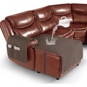 Ruaozz 100% Waterproof Chaise Lounge Couch Cover for Sectional Recliner Sofa 1 Piece Left Chaise Cover Washable Non Slip Furniture Protector with Adjustable Straps, Brown