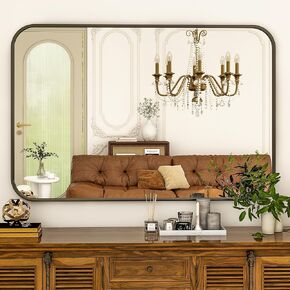 HARRITPURE Rectangular Bathroom Mirror 48''x30'' Black Bathroom Wall Mirror Aluminum Frame Wall-Mounted Mirrors for Entryway Bedroom Living Room