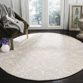 SAFAVIEH Blossom Collection 6' Round Light Grey/Ivory BLM107A Handmade Premium Wool Area Rug