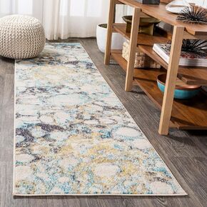 JONATHAN Y CTP113B-28 Pebble Marbled Abstract Indoor Area-Rug Bohemian Easy-Cleaning High Traffic Bedroom Kitchen Living Room Non Shedding, 2 X 8, Blue