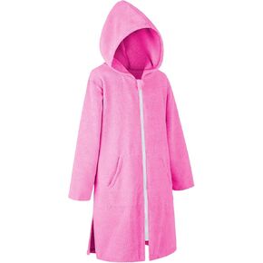 MissShorthair Hooded Towel Robe for Kid, Zipper Beach Cover Up, Swim Changing Robe for Boy, Girls Bath Towelling Poncho Robe