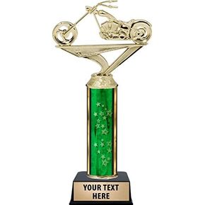 Crown Awards Motorcycle Chopper Trophies, Personalized Green Motorcycle Chopper Trophy, Your Own Engraving Included Prime