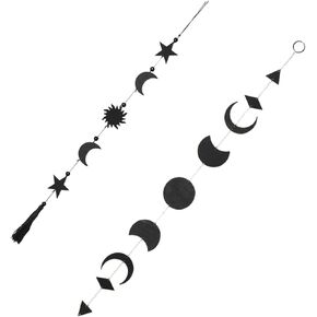 2pcs Moon Star Pendant Moon Phase Wall Art Moon Decor Wall Decor bohomian Wall Hanging Aesthetic Wall Decor Bedroom Decor Lunar Bohemian Wall Art Office Wood Modeling Beaded