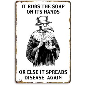 Kercan Metal Tin SignGothic Bathroom Decor -Wash Your Hand Plague Doctor -Suitable for Storage Cabinets, Kitchen, Living Room, Home Bedroom Wall Art Can Be Used as a Gift, 12 x 8 Inch