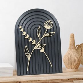 Wood Rainbow Arch Boho Decor with Wooden Flowers, Boho Floral Nursery Wall Decor Mid Century Modern Decor for Shelf Bookshelf Table Dresser Living Room Kitchen Aesthetic Modern Home Decorations- Blue