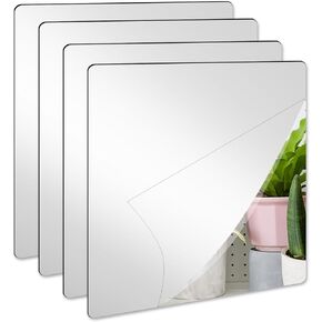 cobee Unbreakable Acrylic Mirror 8x8inch, 4 Pcs Flexible Mirror Tiles with Self Adhesive Stickers Squares Wall Mirror Sheets Small Wall Mirror 2mm Thick for Bedroom Home Door Kid Room