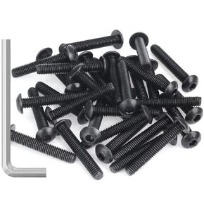 55 Pieces M5 x 30mm Button Head Socket Cap Screws, Thread Pitch 0.8mm, Sutemribor M5 Black Screws, 10.9 Grade Alloy Steel, Black Oxide Finish, Fully Threaded