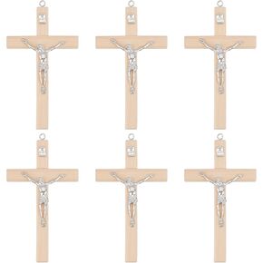 WEBEEDY 6Pcs 4.7 Inch Crucifix Wall Cross Small Wooden Cross Wall Decor with Wood Christian Cross Pendant Easter Blessing Gift for Baptism Birthday Party Favors Halloween Decor