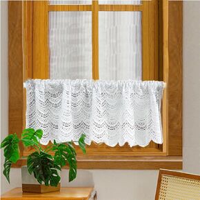 Gxi Farmhouse Kitchen Curtains for Small Bedroom White Lace Curtain Valance Rod Pocket Voile Cafe Curtain Short Window Curtains for Bathroom, 1 Panel 59 inch Width by 16 inches Length