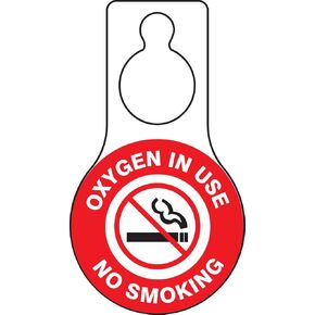 Accuform TAD631 Plastic Shaped Door Hanger Tags, Legend"Oxygen in USE NO Smoking" with Graphic, 9" Length x 5" Width x 0.015" Thickness, Red/Black on White (Pack of 10)
