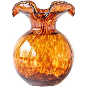 Vietri Hibiscus Glass Brown Tortoiseshell Small Fluted Vase - 7" Flower Vase, Handmade Table Decor