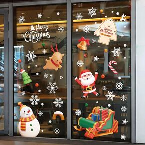 DKTIE Christmas Window Stickers, Navidad Snowflake Window Clings Stickers for Glass, Xmas Decals Decorations Holiday Snowflake Santa Claus Reindeer Decals for Party, SDQT241