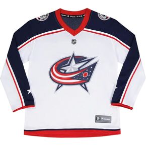 جيرسي هوكي مرخص من Fanatics Youth Columbus Blue Jackets Away مقاس S/M للأعمار من 8 إلى 12 عامًا، صغير ومتوسط، أبيض in Kuwait