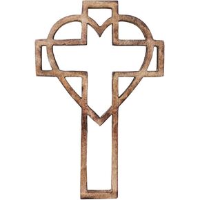 AMERINDIAN Wooden Wall Cross Decorative Spiritual Art Sculpture 12" Wall Hanging Blue Religious Rustic French Crosses Gift Idea for Birthdays, Easter, Christmas, Weddings, or Any Occasion