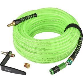 Yolass 1/4"x100 ft Green Transparent Flexible Reinforced Polyurethane (pu) Air Hose with 1/4"360 Rotary Coupler and Air Hook,Bend Limiter