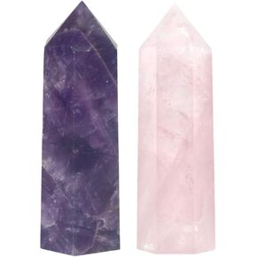 Healing Crystal Wands | 2" Amethyst Crystal, Rose Quartz Crystal Points| 6 Faceted Reiki Chakra Meditation Therapy