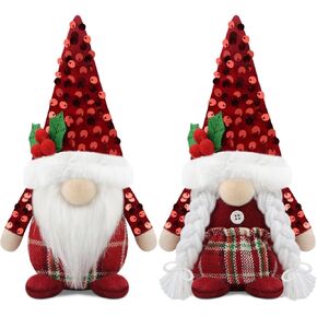 Set of 2 Christmas Gnomes Plush Xmas Winter Decorations Gift Handmade Elf Dwarf Figurines for Home Kitchen Farmhouse Tiered Tray Holiday Festival Party Scandinavian Tomte - Red