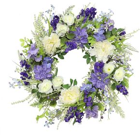 Puleo International 24" Artificial White Rose and Lavender Floral Spring Wreath