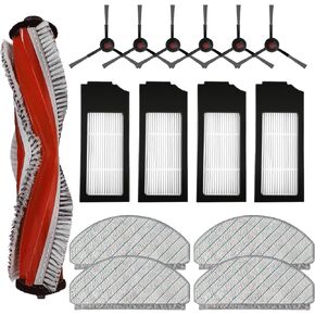 Replacement Parts for Yeedi C12 Pro Plus Robot Vacuum Accessories Kit,Cleaner Inclue 1 Main Brush Roller4 Hepa Filters,4 Mop Pads,6 Side Brushes（15 Pack）