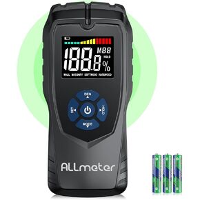 Pinless Moisture Meter Wood Moisture Meter for Walls Drywall Wood Masonry with LCD Display Sound Alarm for Woodworking and Building Projects Moisture Detector Within +/- 4% Accuracy