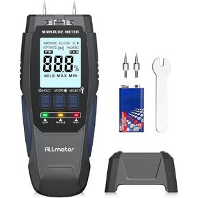 Pin Type Damp Meter Wood Moisture Meter with Backlight Moisture Detector for Wood,Building Materials,Replaceable Probes,Built-in Flashlight,Auto Shut-Off,LCD Display 3-Color Indicator Lights