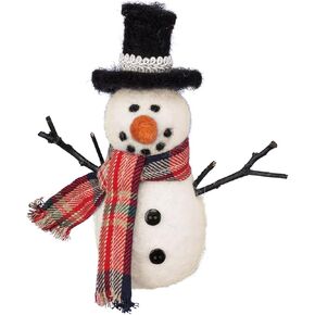 Primitives by Kathy Home Décor Snowman 5 Inches Tall Fabric Wood with Black Top Hat Tabletop Decor