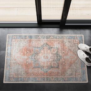 Adiva Rugs Machine Washable 2x3 Area Rug with Non Slip Backing for Living Room, Bedroom, Bathroom, Kitchen, Printed Vintage Home Decor, Floor Decoration Carpet Mat (Terra, 2' x 3')