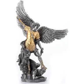 Veronese Design 14 5/8 Inch Saint Michael Tramples Demon Resin Sculpture Cold Cast Pewter Finish Statue