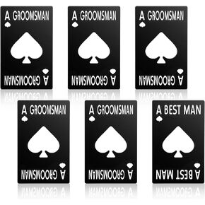 6 Pcs Groomsmen Bottle Opener Groomsmen Stainless Steel Credit Card Size Beer Bottle Opener Cap Black Casino Poker Card Ace Card Groomsmen Gifts for Wedding Birthday Party Bridal Shower Supplies