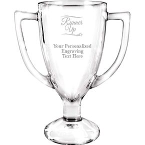 Personalized Glass Trophy, 7" Custom Engraved Runner Up Glass Cup Award Prime
