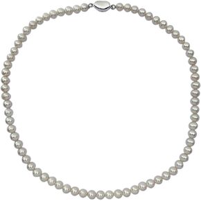 YING LAN Genuine Cultured White Freshwater Pearl Necklace for Women Ladies, Dainty Pearl Beaded Necklace Strand With Plated Sterling Silver Clasp
