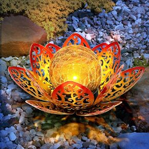 SUNFACE 2 Pack Solar Lights Outdoor Garden Glass Christmas Flower Lamp Waterproof LED Metal Flower Lights Outdoor Garden Table Decor for Outside Balcony, Patio, Deck, Porch, Walkway