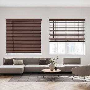 DEZ FURNISHINGS Cordless 2" Faux Wood Blind, 71.75" W x 48" H, Dark Oak