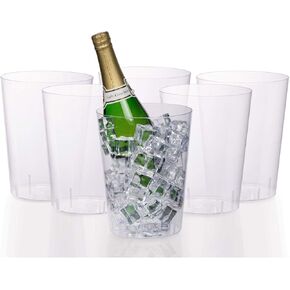 Exquisite 6 Pack of 96 Ounce Disposable Clear Plastic Ice Bucket for Parties - Good As One Large Champagne Chiller Or Classic Wine Bottle Chiller