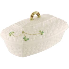 Belleek Shamrock Covered Butter Dish, Porcelain