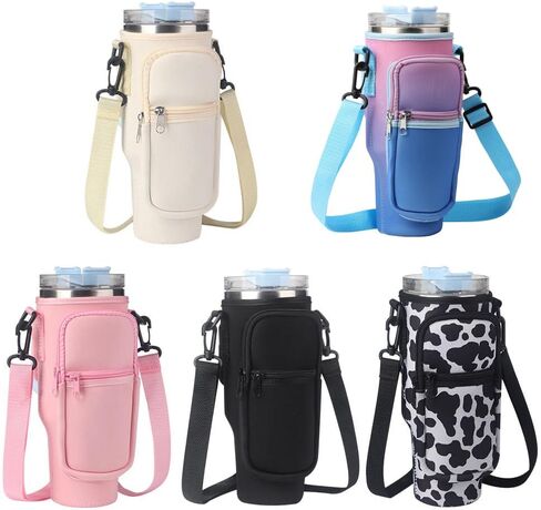 Water Bottle Carrier Bag for Stanley 40oz Tumbler Simple Modern Tumbler with Handle 40oz Tumbler Carrier with Strap Stanley Cup Holder with Phone Pocket(Cow) in Saudi Arabia