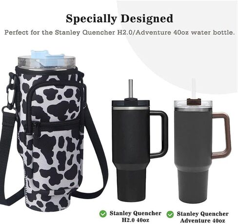 Water Bottle Carrier Bag for Stanley 40oz Tumbler Simple Modern Tumbler with Handle 40oz Tumbler Carrier with Strap Stanley Cup Holder with Phone Pocket(Cow) in Saudi Arabia