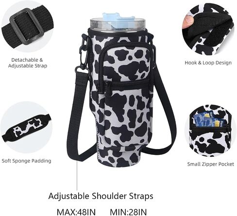 Water Bottle Carrier Bag for Stanley 40oz Tumbler Simple Modern Tumbler with Handle 40oz Tumbler Carrier with Strap Stanley Cup Holder with Phone Pocket(Cow) in Saudi Arabia